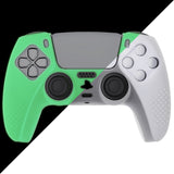 eXtremeRate PlayVital 3D Studded Glow in Dark - Green Ergonomic Soft Controller Silicone Case Grips for PS5, Rubber Protector Skins with 6 Clear White Thumbstick Caps for PS5 Controller – Compatible with Charging Station - TDPF027