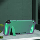 PlayVital AlterGrips Glossy Dockable Protective Case Ergonomic Grip Cover for Nintendo Switch, Interchangeable Joycon Cover w/Screen Protector & Thumb Grip Caps & Button Caps - Chameleon Green Purple - TNSYP3002