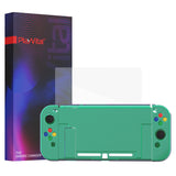 PlayVital AlterGrips Glossy Dockable Protective Case Ergonomic Grip Cover for Nintendo Switch, Interchangeable Joycon Cover w/Screen Protector & Thumb Grip Caps & Button Caps - Chameleon Green Purple - TNSYP3002