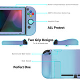PlayVital AlterGrips Dockable Protective Case Ergonomic Grip Cover for Nintendo Switch, Interchangeable Joycon Cover w/Screen Protector & Thumb Grip Caps & Button Caps - Gradient Violet Blue - TNSYP3003