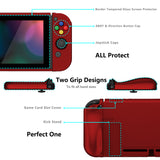 PlayVital AlterGrips Dockable Protective Case Ergonomic Grip Cover for Nintendo Switch, Interchangeable Joycon Cover w/Screen Protector & Thumb Grip Caps & Button Caps - Scarlet Red - TNSYP3004
