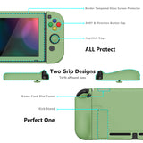 PlayVital AlterGrips Dockable Protective Case Ergonomic Grip Cover for Nintendo Switch, Interchangeable Joycon Cover w/Screen Protector & Thumb Grip Caps & Button Caps - Matcha Green - TNSYP3005