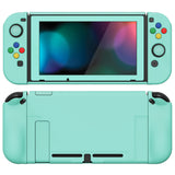 PlayVital AlterGrips Dockable Protective Case Ergonomic Grip Cover for Nintendo Switch, Interchangeable Joycon Cover w/Screen Protector & Thumb Grip Caps & Button Caps - Misty Green - TNSYP3009