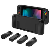 PlayVital AlterGrips Dockable Protective Case Ergonomic Grip Cover for Nintendo Switch, Interchangeable Joycon Cover w/Screen Protector & Thumb Grip Caps & Button Caps - Black - TNSYP3011