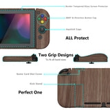 PlayVital AlterGrips Dockable Protective Case Ergonomic Grip Cover for Nintendo Switch, Interchangeable Joycon Cover w/Screen Protector & Thumb Grip Caps & Button Caps - Wood Grain - TNSYS2001