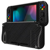 PlayVital AlterGrips Dockable Protective Case Ergonomic Grip Cover for Nintendo Switch, Interchangeable Joycon Cover w/Screen Protector & Thumb Grip Caps & Button Caps - Graphite Carbon Fiber - TNSYS2002