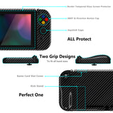PlayVital AlterGrips Dockable Protective Case Ergonomic Grip Cover for Nintendo Switch, Interchangeable Joycon Cover w/Screen Protector & Thumb Grip Caps & Button Caps - Graphite Carbon Fiber - TNSYS2002