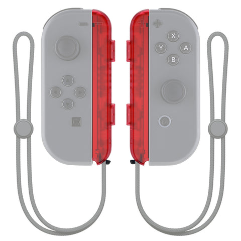 eXtremeRate Clear Red Replacement shell for NS Switch Joycon Strap, Custom Joy-Con Wrist Strap Housing Buttons for NS Switch - 2 Pack - UEM502