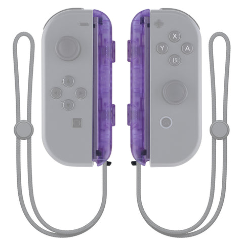 eXtremeRate Clear Atomic Purple Replacement shell for Nintendo Switch Joycon Strap, Custom Joy-Con Wrist Strap Housing Buttons for Nintendo Switch - 2 Pack - UEM505