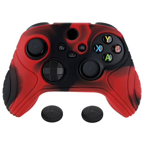 PlayVital Samurai Edition Red & Black Anti-slip Controller Grip Silicone Skin, Ergonomic Soft Rubber Protective Case Cover for Xbox Series S/X Controller with Black Thumb Stick Caps - WAX3016