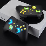 eXtremeRate Multi-Colors Luminated Dpad Thumbsticks Start Back Sync ABXY Buttons for Xbox Series X / S Controller, Chrome Gold Buttons DTF LED Kit for Xbox Core Controller - X3LED07
