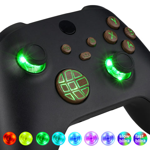 eXtremeRate Multi-Colors Luminated Dpad Thumbsticks Start Back Sync ABXY Buttons for Xbox Series X/S Controller, Wood Grain Buttons DTF LED Kit for Xbox Core Controller - X3LED10