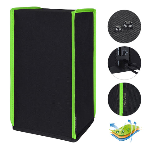 PlayVital Black & Neon Green Trim Nylon Dust Cover for Xbox Series X Console, Soft Neat Lining Dust Guard, Anti Scratch Waterproof Cover Sleeve for Xbox Series X Console - X3PJ011