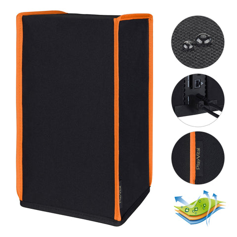 PlayVital Black & Orange Trim Nylon Dust Cover for Xbox Series X Console, Soft Neat Lining Dust Guard, Anti Scratch Waterproof Cover Sleeve for Xbox Series X Console - X3PJ012