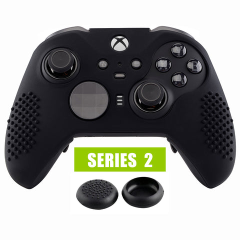 eXtremeRate Black Soft Anti-Slip Silicone Cover Skins, Controller Protective Case for New Xbox One Elite Series 2 (Model 1797 and Core Model 1797) with Thumb Grips Analog Caps -XBOWP0042GC