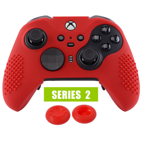 eXtremeRate Red Soft Anti-Slip Silicone Cover Skins, Controller Protective Case for New Xbox One Elite Series 2 (Model 1797 and Core Model 1797) with Thumb Grips Analog Caps -XBOWP0043GC