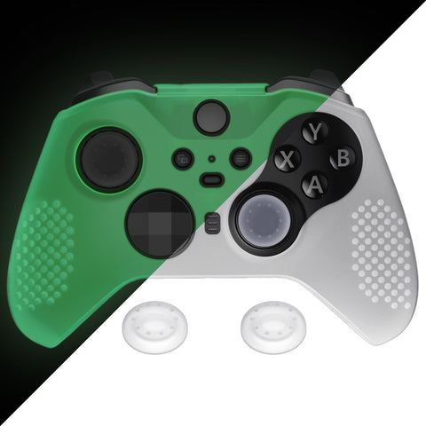 eXtremeRate Glow in Dark - Green Soft Anti-Slip Silicone Cover Skins for Xbox One Elite Controller Series 2, Custom Protective Case for Xbox Elite Series 2 Core Controller with Thumb Grips Analog Caps - XBOWP0049GC