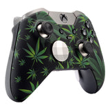 eXtremeRate Green Weeds Leaves Faceplate Cover Soft Touch Front Shell Comfortable Soft Grip Replacement Kit for Xbox One Elite Controller Model 1698 with Thumbstick Accent Rings - XOET008