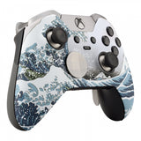 eXtremeRate The Great Wave Patterned Soft Touch Front Housing Shell Faceplate for Microsoft Xbox One Elite Controller Model 1698 with Thumbstick Accent Rings - XOET015