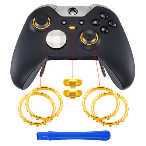 eXtremeRate Custom Matte Chrome Gold Design Button Accent Rings for Xbox One Elite Controller - XOJ130016GC