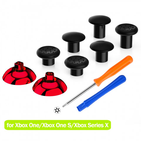 eXtremeRate ThumbsGear Interchangeable Ergonomic Thumbstick for Xbox Series X & S/Xbox One/Xbox One Elite/Xbox One S & X Controller with 3 Height Domed and Concave Grips Adjustable Joystick - Chrome Glossy Red - XOJ2109
