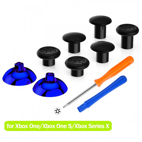 eXtremeRate ThumbsGear Interchangeable Ergonomic Thumbstick for Xbox Series X & S/Xbox One/Xbox One Elite/Xbox One S & X Controller with 3 Height Domed and Concave Grips Adjustable Joystick - Chrome Glossy Blue - XOJ2110