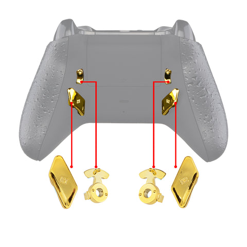 eXtremeRate Chrome Gold Glossy Replacement Redesigned Back Buttons HK3 HK4 Trigger lock K1 K2 Paddles for eXtremeRate Xbox One S X Controller LOFTY Remap & Trigger Stop Kit - XOMD0032