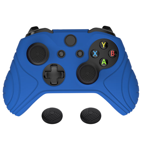 PlayVital Samurai Edition Blue Anti-Slip Controller Grip Silicone Skin for Xbox One X/S Controller, Ergonomic Soft Rubber Protective Case Cover for Xbox One S/X Controller with Black Thumb Stick Caps - XOQ039