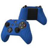 PlayVital Samurai Edition Blue Anti-Slip Controller Grip Silicone Skin for Xbox One X/S Controller, Ergonomic Soft Rubber Protective Case Cover for Xbox One S/X Controller with Black Thumb Stick Caps - XOQ039