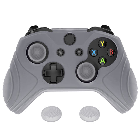PlayVital Samurai Edition Clear White Anti-Slip Controller Grip Silicone Skin for Xbox One X/S Controller, Ergonomic Soft Rubber Protective Case Cover for Xbox One S/X Controller with Clear White Thumb Stick Caps - XOQ040