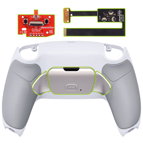 eXtremeRate White Real Metal Buttons (RMB) Version RISE 2.0 Remap Kit for PS5 Controller with White Rubberized Grip Back Shell, Upgraded Remappable Back Buttons Attachment for PS5 Controller - XPFJ7006