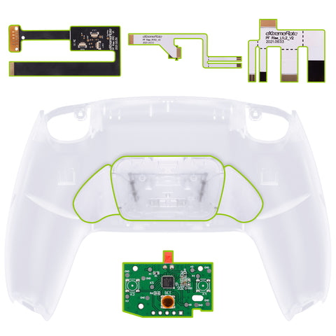 eXtremeRate Clear Back Paddles Remappable Rise Remap Kit for PS5 Controller BDM-010/020, Upgrade Board & Redesigned Back Shell & Back Buttons Attachment for PS5 Controller - Controller NOT Included - XPFM5001G2