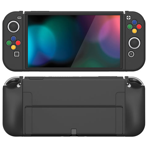 PlayVital ZealProtect Soft Protective Case for Nintendo Switch OLED, Flexible Protector Joycon Grip Cover for Nintendo Switch OLED with Thumb Grip Caps & ABXY Direction Button Caps - Black - XSOYM5001