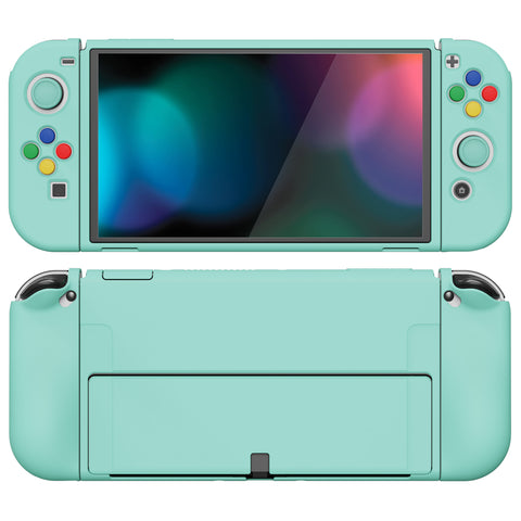 PlayVital ZealProtect Soft Protective Case for Nintendo Switch OLED, Flexible Protector Joycon Grip Cover for Nintendo Switch OLED with Thumb Grip Caps & ABXY Direction Button Caps - Misty Green - XSOYM5004