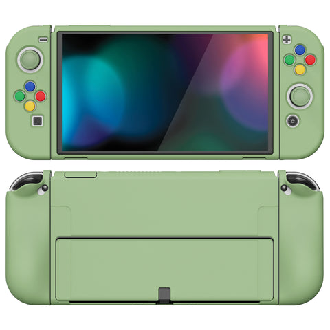 PlayVital ZealProtect Soft Protective Case for Nintendo Switch OLED, Flexible Protector Joycon Grip Cover for Nintendo Switch OLED with Thumb Grip Caps & ABXY Direction Button Caps - Matcha Green - XSOYM5006