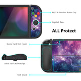PlayVital ZealProtect Soft Protective Case for Nintendo Switch OLED, Flexible Protector Joycon Grip Cover for Nintendo Switch OLED with Thumb Grip Caps & ABXY Direction Button Caps - Purple Galaxy - XSOYV6001