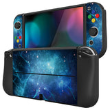 PlayVital ZealProtect Soft Protective Case for Nintendo Switch OLED, Flexible Protector Joycon Grip Cover for Nintendo Switch OLED with Thumb Grip Caps & ABXY Direction Button Caps - Blue Nebula - XSOYV6002