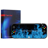PlayVital ZealProtect Soft Protective Case for Nintendo Switch OLED, Flexible Protector Joycon Grip Cover for Nintendo Switch OLED with Thumb Grip Caps & ABXY Direction Button Caps - Blue Flame - XSOYV6003