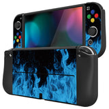 PlayVital ZealProtect Soft Protective Case for Nintendo Switch OLED, Flexible Protector Joycon Grip Cover for Nintendo Switch OLED with Thumb Grip Caps & ABXY Direction Button Caps - Blue Flame - XSOYV6003