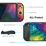PlayVital ZealProtect Soft Protective Case for Nintendo Switch OLED, Flexible Protector Joycon Grip Cover for Nintendo Switch OLED with Thumb Grip Caps & ABXY Direction Button Caps - Colorful Triangle - XSOYV6005
