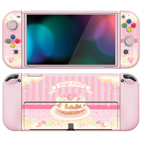 PlayVital ZealProtect Soft Protective Case for Nintendo Switch OLED, Flexible Protector Joycon Grip Cover for Nintendo Switch OLED with Thumb Grip Caps & ABXY Direction Button Caps - Rose Cake - XSOYV6006