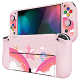 PlayVital ZealProtect Soft Protective Case for Nintendo Switch OLED, Flexible Protector Joycon Grip Cover for Nintendo Switch OLED with Thumb Grip Caps & ABXY Direction Button Caps - Candy Rainbow Unicorn - XSOYV6007