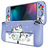 PlayVital ZealProtect Soft Protective Case for Nintendo Switch OLED, Flexible Protector Joycon Grip Cover for Nintendo Switch OLED with Thumb Grip Caps & ABXY Direction Button Caps - ICY Cube Penguin - XSOYV6011