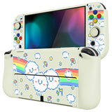 PlayVital ZealProtect Soft Protective Case for Nintendo Switch OLED, Flexible Protector Joycon Grip Cover for Nintendo Switch OLED with Thumb Grip Caps & ABXY Direction Button Caps - Rainbow on Cloud - XSOYV6016