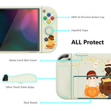 PlayVital ZealProtect Soft Protective Case for Nintendo Switch OLED, Flexible Protector Joycon Grip Cover for Nintendo Switch OLED with Thumb Grip Caps & ABXY Direction Button Caps - Triplets Pumpkin Cats - XSOYV6023