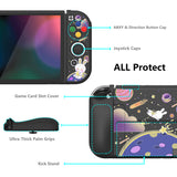 PlayVital ZealProtect Soft Protective Case for Nintendo Switch OLED, Flexible Protector Joycon Grip Cover for Nintendo Switch OLED with Thumb Grip Caps & ABXY Direction Button Caps - Space Cat Adventure - XSOYV6024