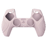 PlayVital Guardian Edition Pink Ergonomic Soft Anti-slip Controller Silicone Case Cover, Rubber Protector Skins with White Joystick Caps for PS5 Controller - YHPF005