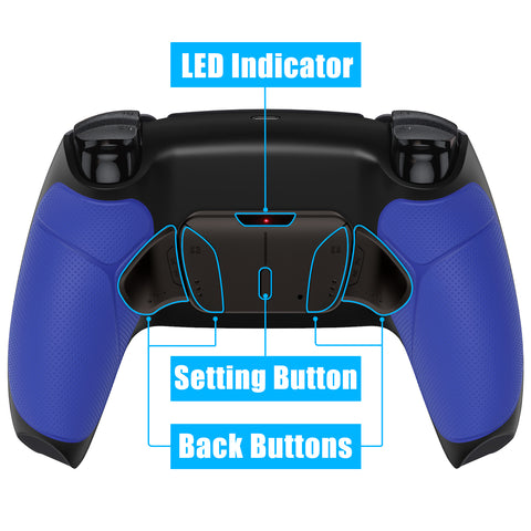 eXtremeRate Rubberized Blue Remappable Real Metal Buttons (RMB) Version RISE4 Remap Kit for PS5 Controller BDM 010 & BDM 020, Upgrade Board & Redesigned Back Shell & 4 Back Buttons for PS5 Controller - YPFJ7002