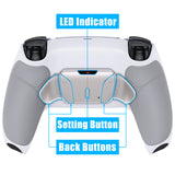 eXtremeRate Silver Real Metal Buttons (RMB) Version RISE4 Remap Kit for PS5 Controller BDM-030 with Gray Rubberized Grip White Redesigned Back Shell, Upgrade Board & 4 Back Buttons for PS5 Controller - YPFJ7009G3
