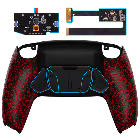 eXtremeRate Textured Red Remappable RISE4 Remap Kit for PS5 Controller BDM 010 & BDM 020, Upgrade Board & Redesigned Back Shell & 4 Back Buttons for PS5 Controller - Controller NOT Included - YPFP3004
